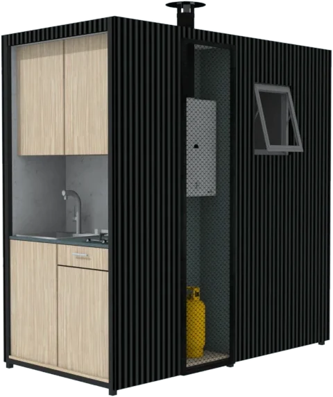 Baño Lanalhue con cocina exterior, nicho de calefont y ventana