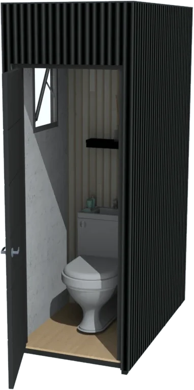Riñihue con la puerta del baño abierta